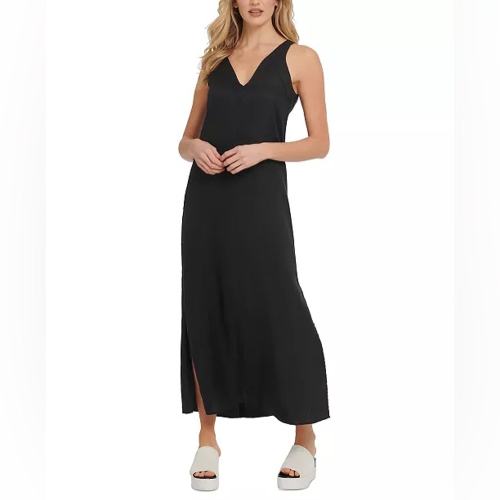 DKNY Black Maxi Dress V-Neck Sleeveless
